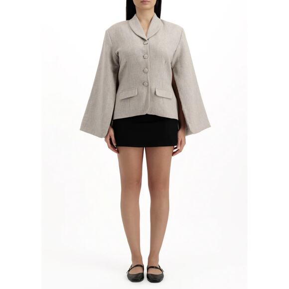 Marlies Grace Cate Coat - Blazer With Cape-Style Sleeves in Cream Grey Wool XS - Picture 2 of 14